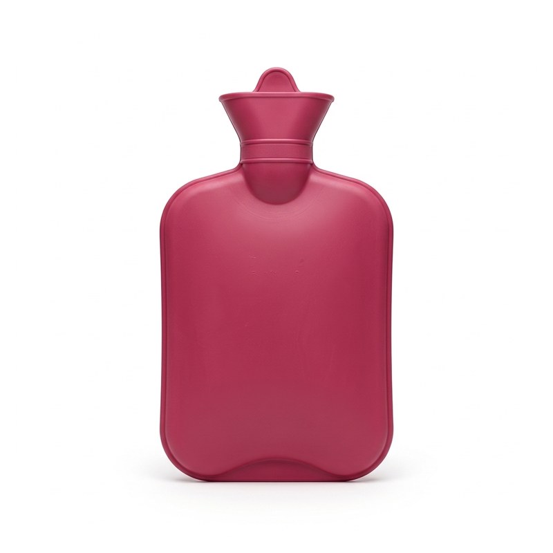 Bouillotte rose de 2 litres en caoutchouc à surface lisse, bouchon à vis