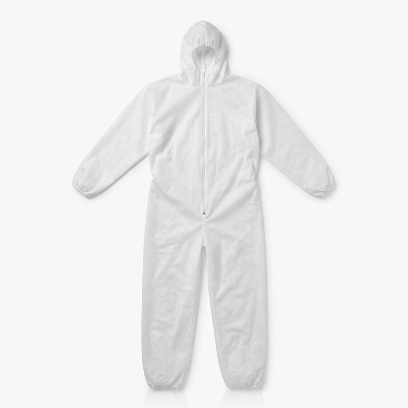 Combinaison jetable blanche en tissu non-tissé avec capuche et fermeture zippée