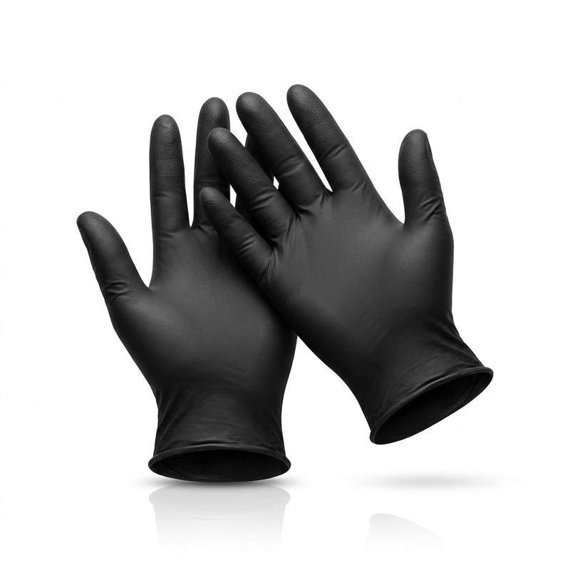 Paire de gants d'examen en nitrile noir sans poudre, bouts de doigts texturés