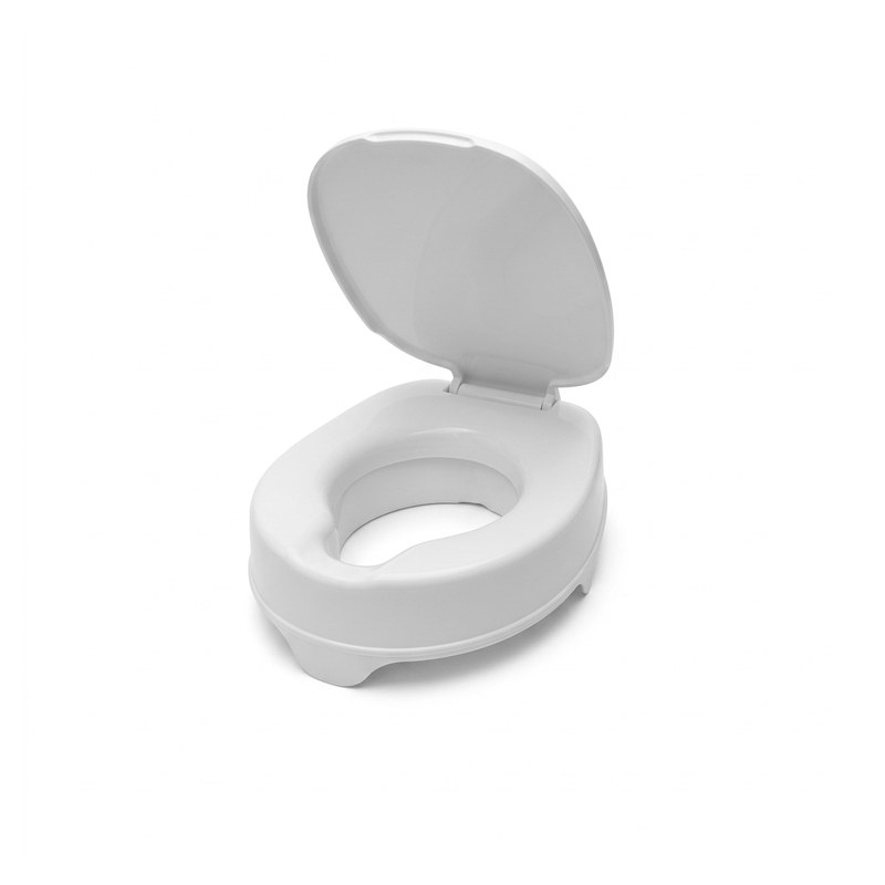 Rehausse de toilette blanche avec couvercle relevé, anneau surélevé en plastique moulé