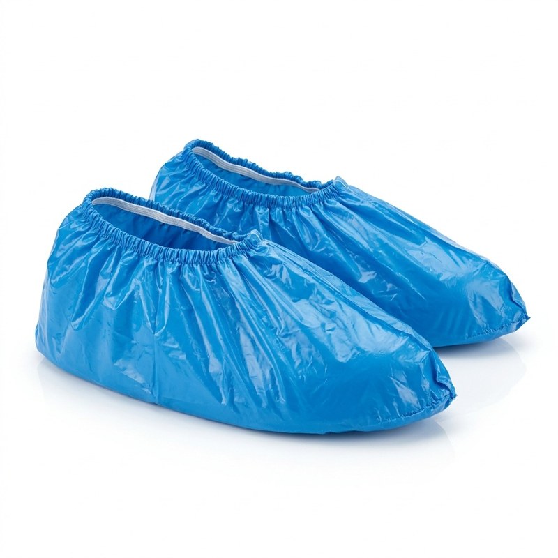 Paire de surchaussures jetables bleues en plastique CPE imperméable avec élastique