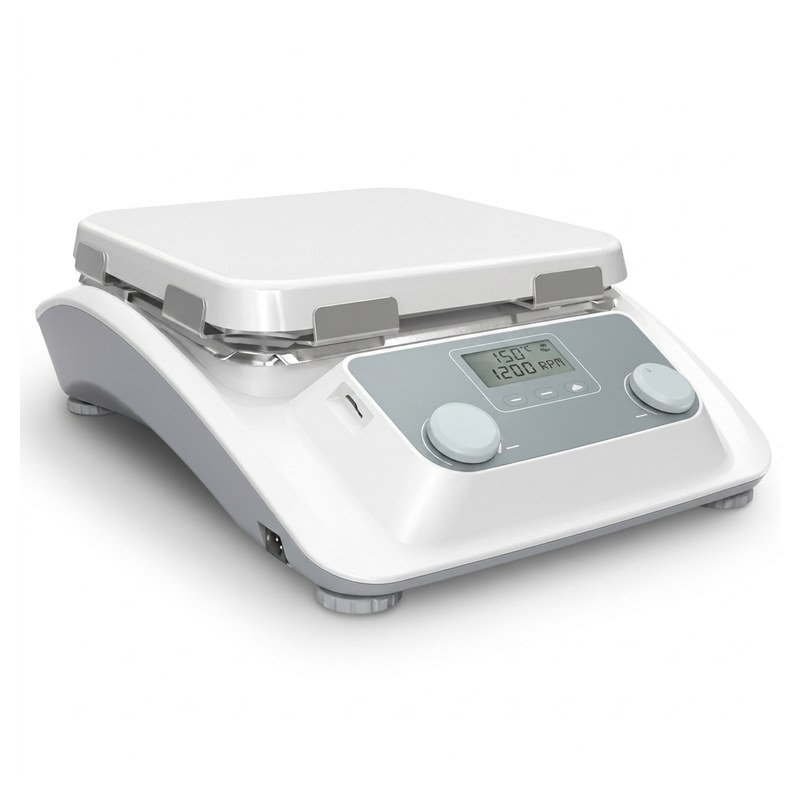Agitateur magnétique chauffant DLAB MS10-H500-PRO, plaque vitrocéramique blanche et écran LCD