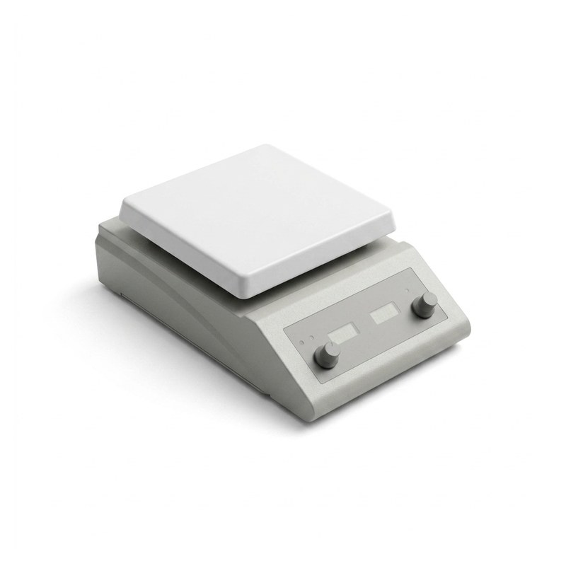 Agitateur magnétique chauffant FALC F600 avec plaque blanche et boîtier gris à deux boutons