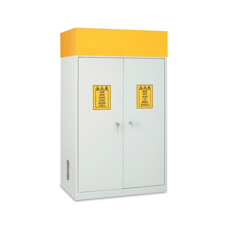 Armoire de sécurité grise à deux portes verrouillables pour acides et bases