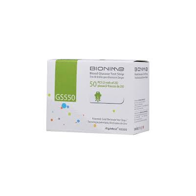 Boîte de 50 bandelettes de glycémie Bionime Rightest GS550 à électrodes en or