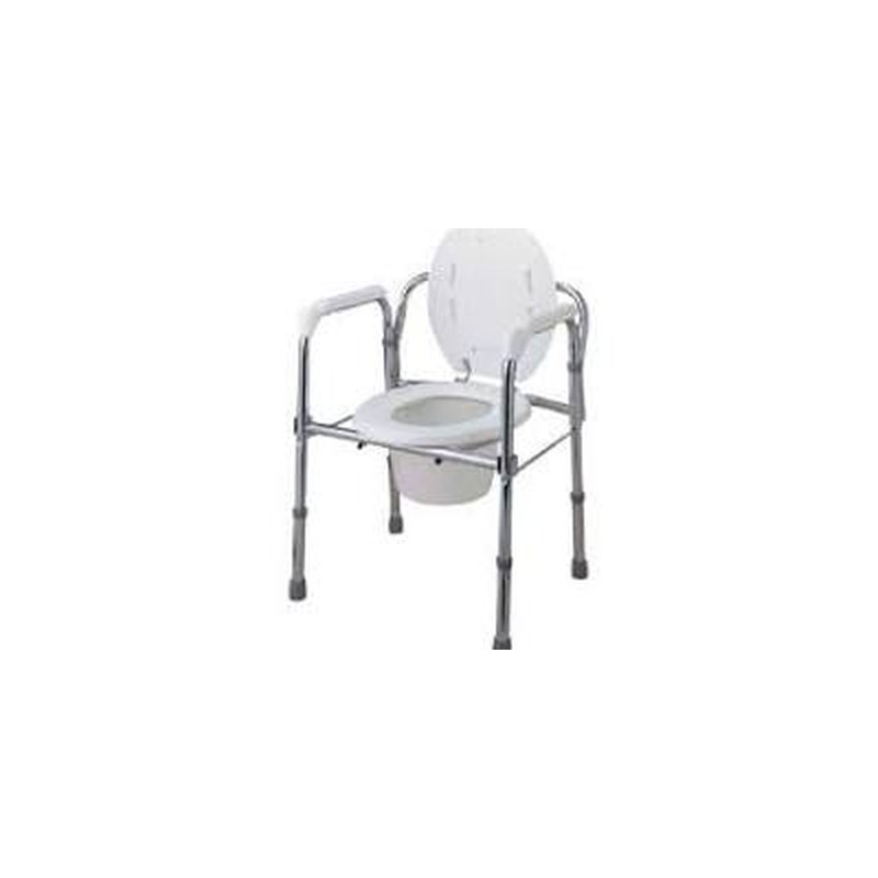 Chaise garde-robe pliable en acier chromé avec abattant, couvercle et seau amovible