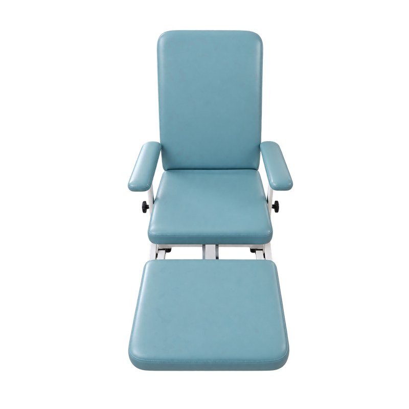 Chaise de repos et de prélèvement A3 Med, revêtement skaï bleu, dossier réglable et repose-pieds