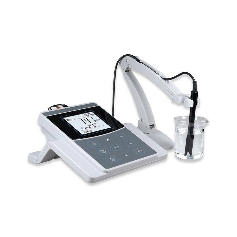 Conductimètre de paillasse Apera EC800 avec bras d'électrode articulé et bécher de mesure