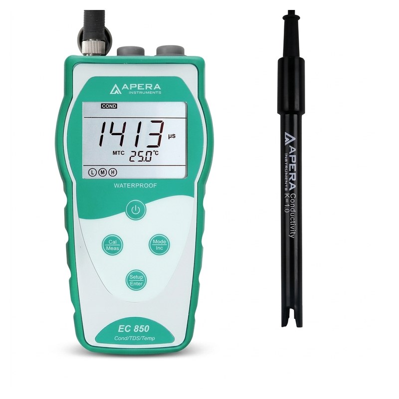 Conductivimètre portable Apera EC850 vert et blanc avec électrode de conductivité noire