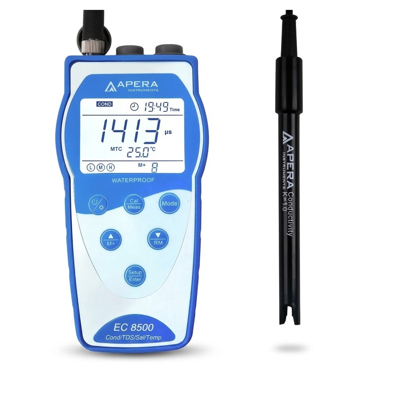 Conductivimètre portable Apera EC8500 bleu avec électrode de conductivité et câble spiralé