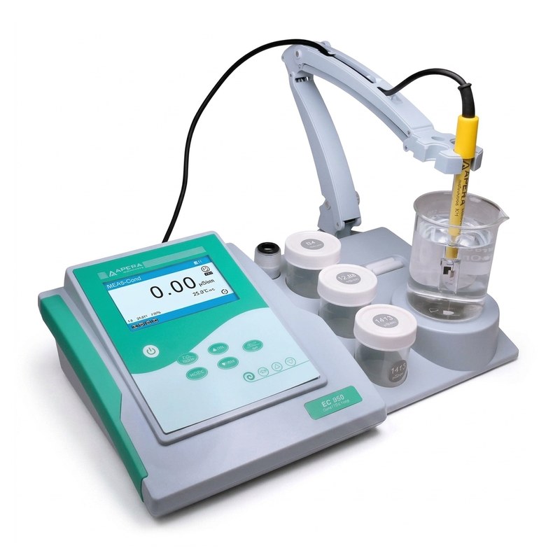 Conductimètre de paillasse Apera EC950 avec TestBench, électrode et flacons de solutions étalons