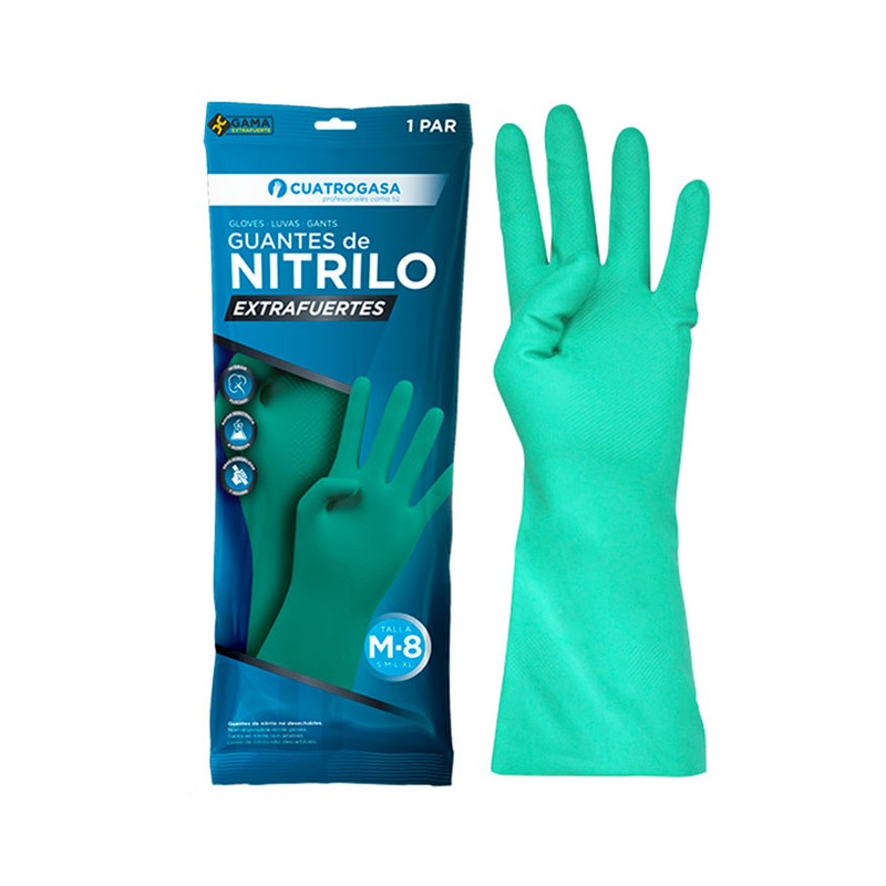 Paire de gants industriels réutilisables en nitrile vert à manchette longue et paume adhérisée