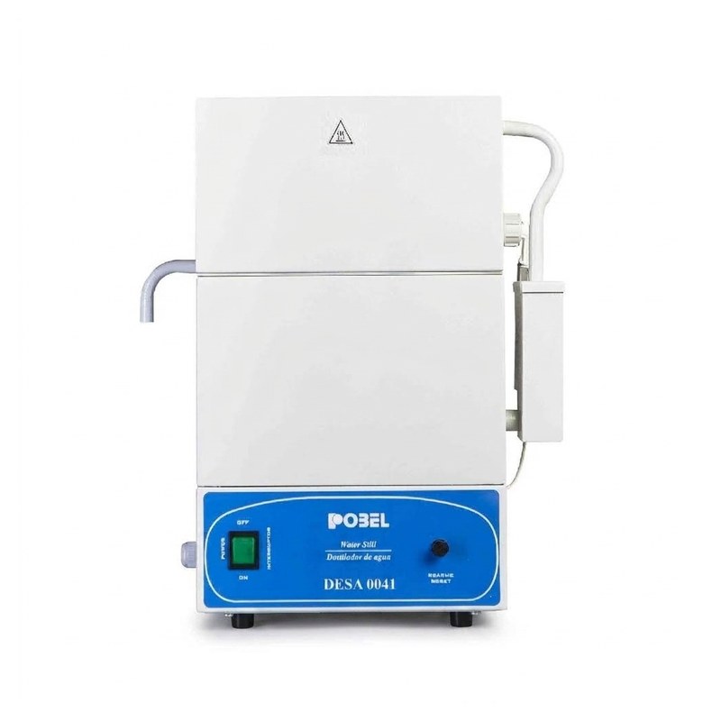 Distillateur d'eau Pobel blanc sans réservoir avec panneau de commande bleu