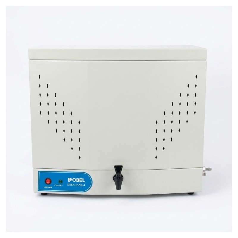 Distillateur d'eau Pobel DESA Tank 4 avec panneau de commande bleu et robinet