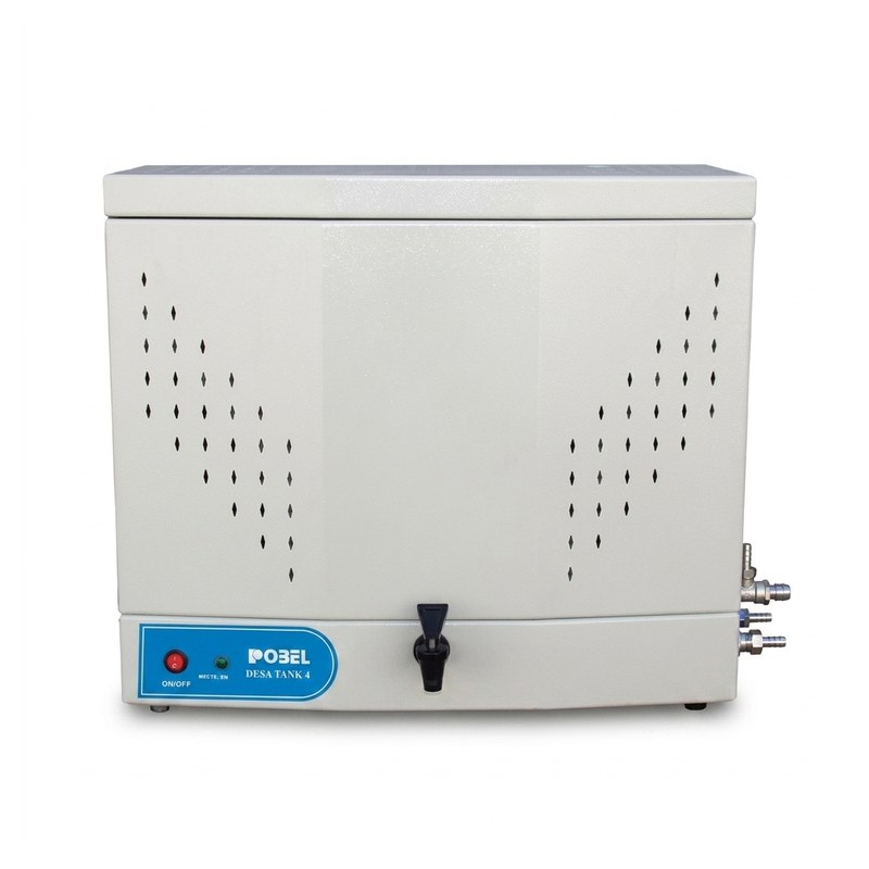 Distillateur d'eau blanc de paillasse avec robinet noir et grilles d'aération