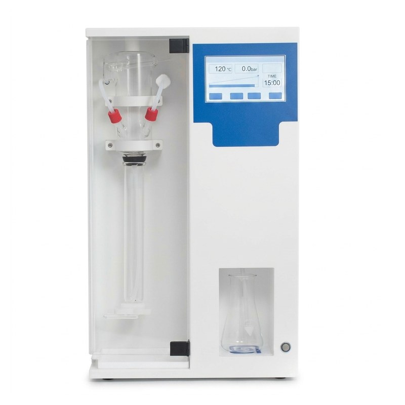 Distillateur Kjeldahl Beger SDU 400 blanc avec verrerie apparente et écran tactile couleur