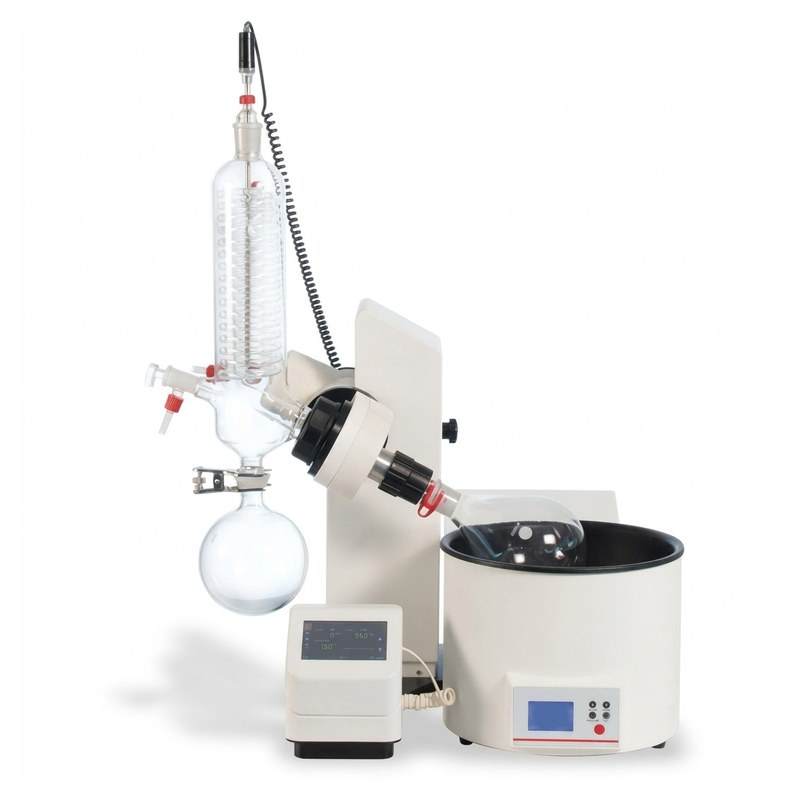 Évaporateur rotatif Labtech avec ballon de verre, colonne réfrigérante et bain chauffant