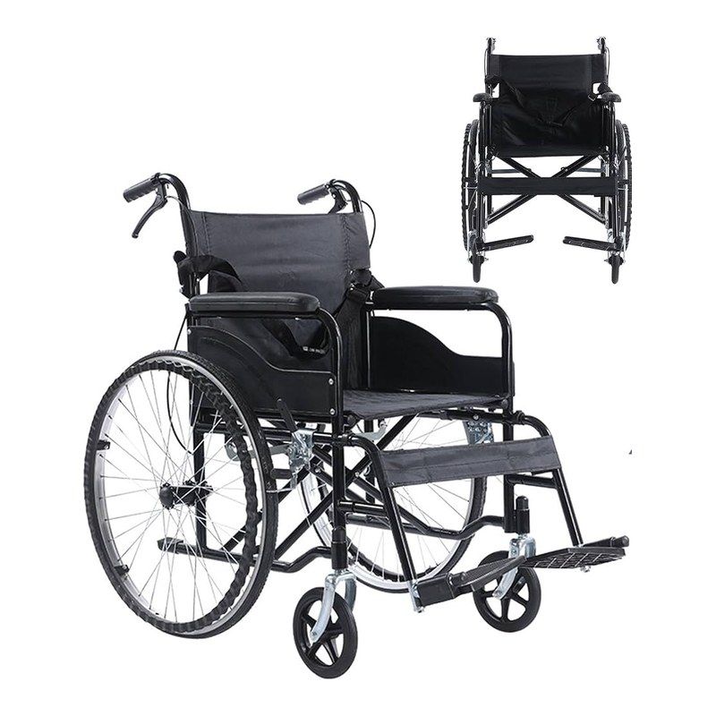 Fauteuil roulant standard 809 pliable, châssis acier noir, assise 46 cm, grandes roues arrière