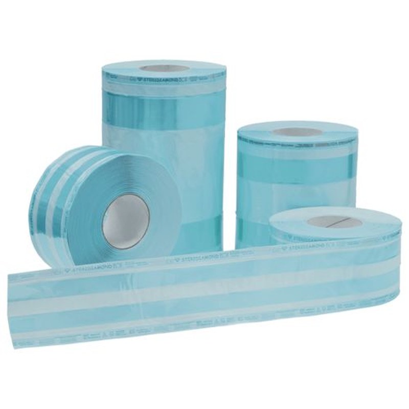 Rouleaux de gaine de stérilisation à soufflet Steridiamond, film transparent et papier médical bleu
