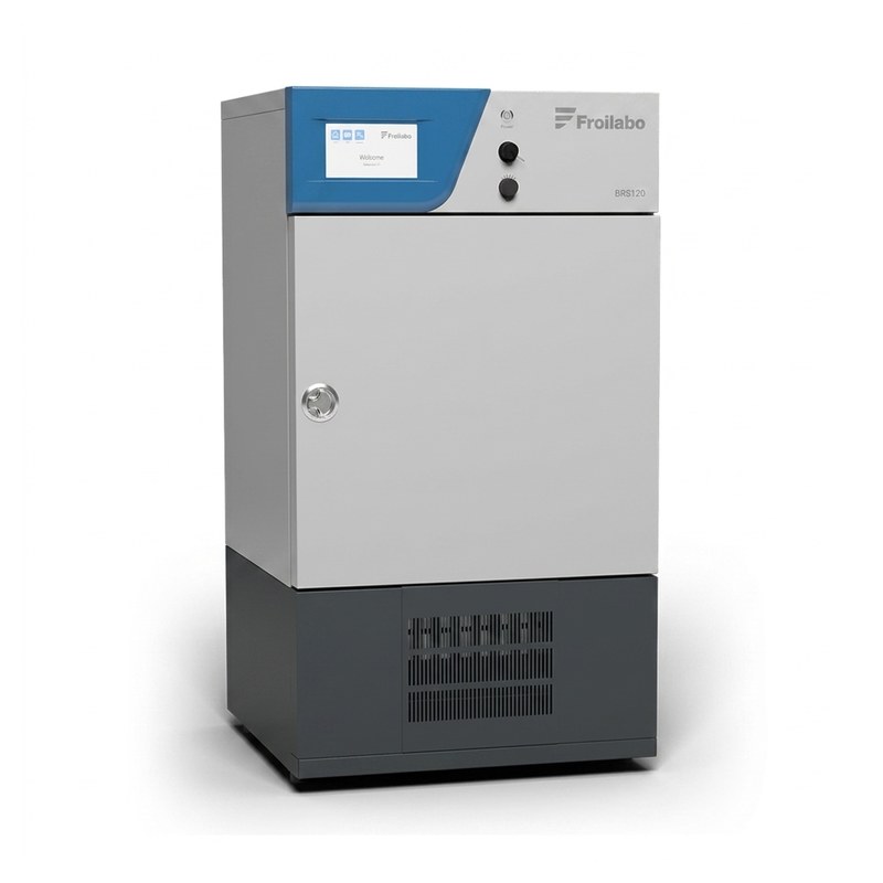 Incubateur bioréfrigéré Froilabo BRS gris avec panneau tactile bleu et grille de ventilation