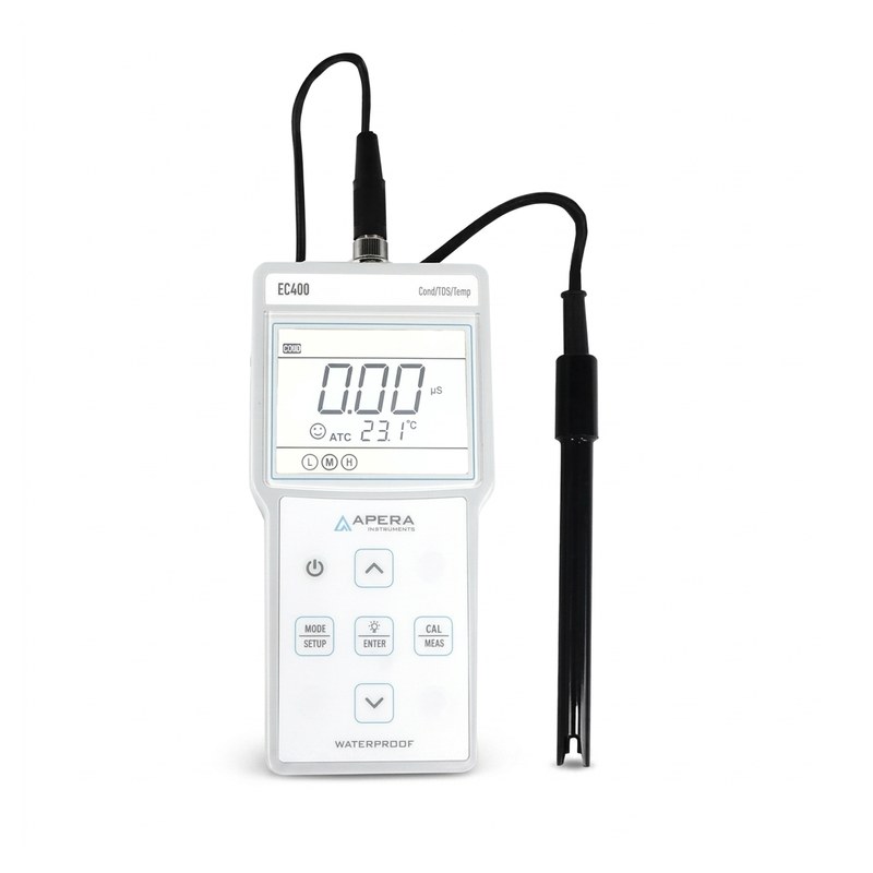 Kit conductimètre portable Apera EC400 blanc avec sonde de conductivité et câble noir