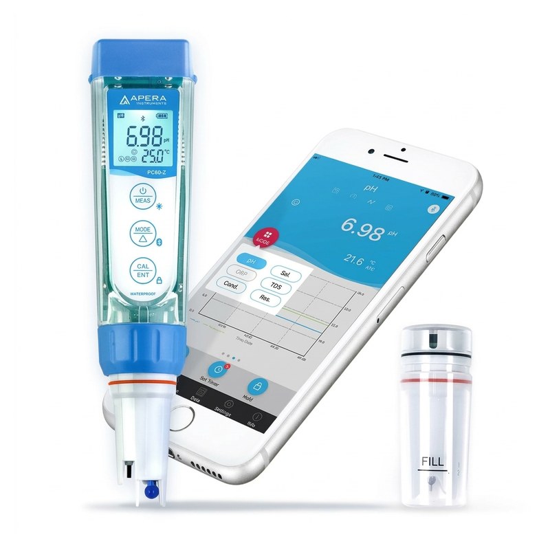 Testeur intelligent de poche Apera PCO60-Z avec écran LCD, smartphone connecté et flacon d'étalonnage