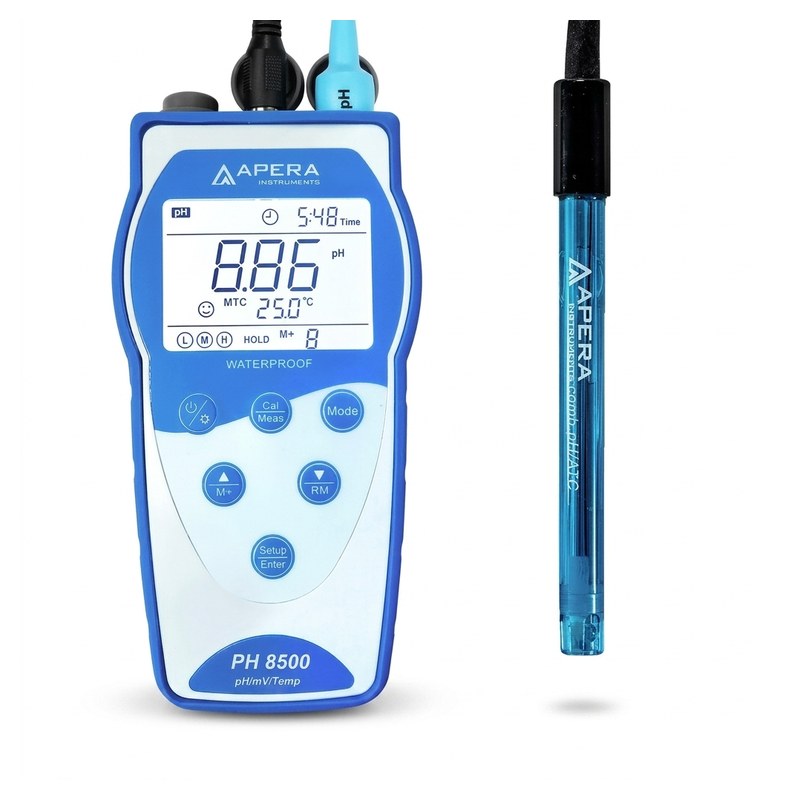 Kit pH-mètre portable Apera PH8500 avec électrode, câble USB et mallette de transport