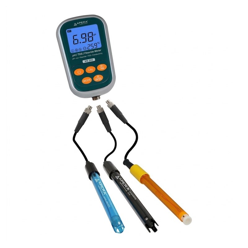 Multiparamètre portable Apera WS200 avec trois sondes de fluorure, pH et conductivité