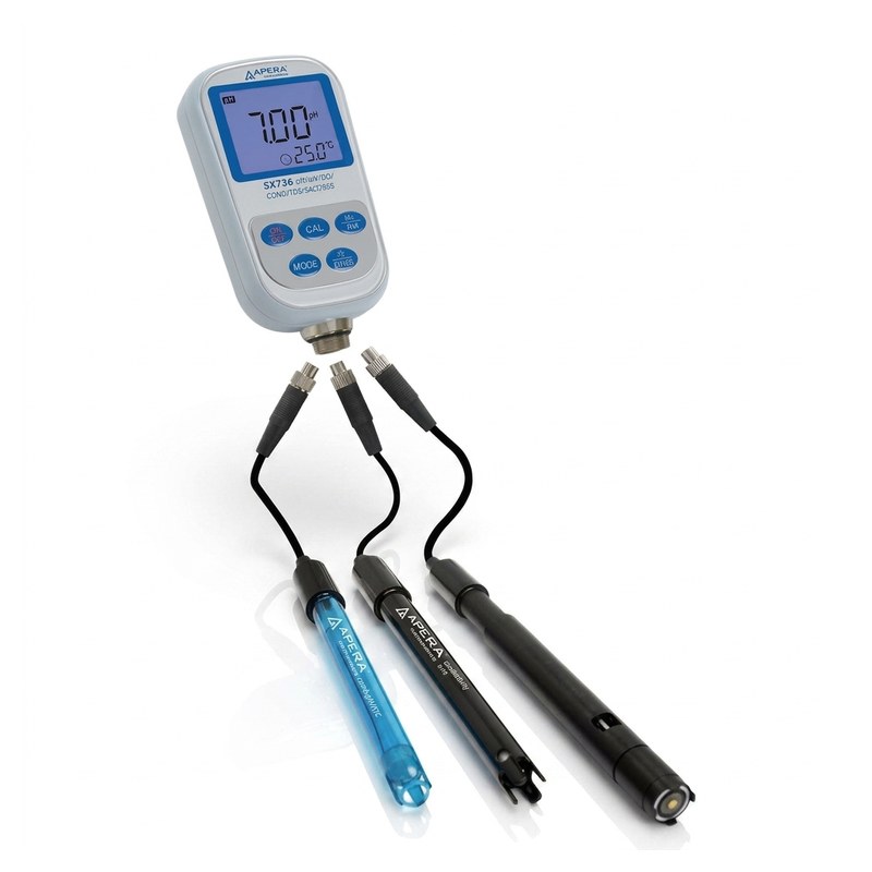 Multiparamètre portable Apera SX736 avec trois sondes de pH, oxygène dissous et conductivité