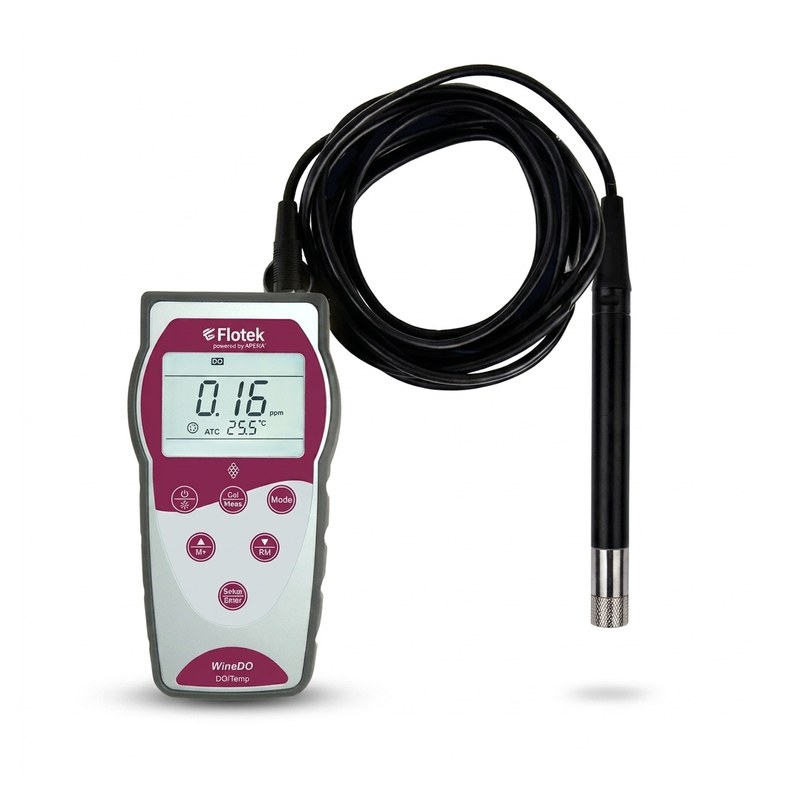 Oxymètre optique FloTek WineDO avec écran LCD bordeaux et sonde à câble