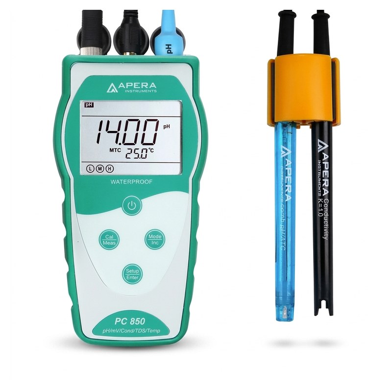 pH-mètre/conductimètre portable Apera PC850 avec électrode combinée et sonde