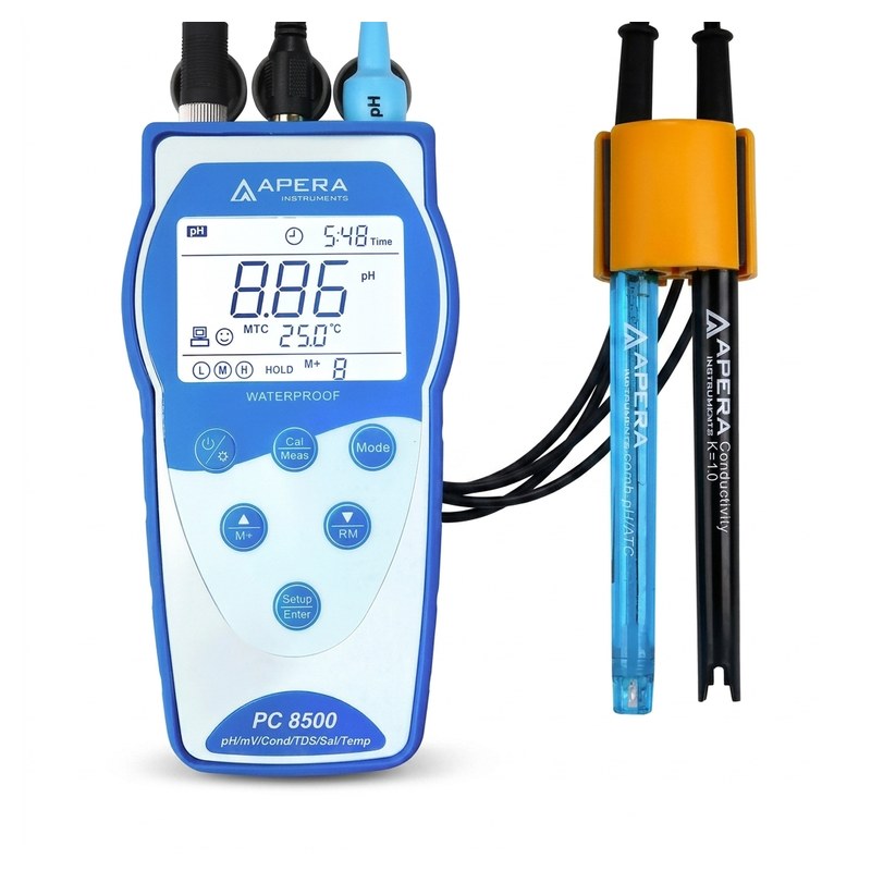 pH-mètre/conductimètre portable Apera PC8500 avec électrodes pH et conductivité
