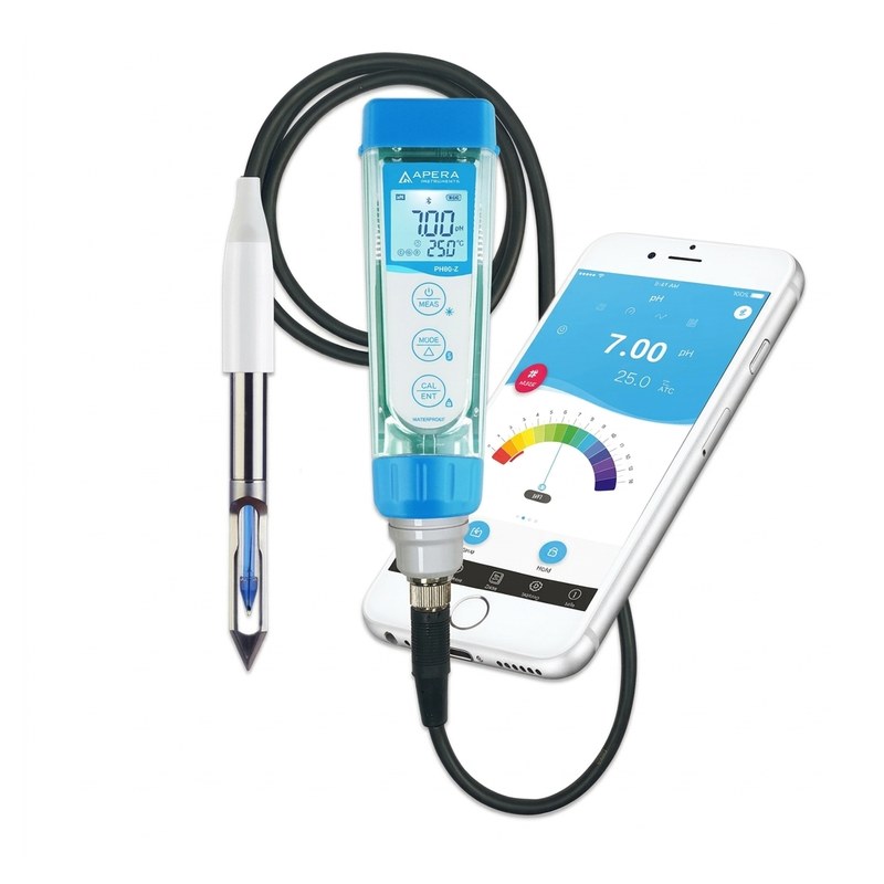Testeur de pH Apera PH60Z-MT avec électrode LabSen 765 à lame connecté à un smartphone