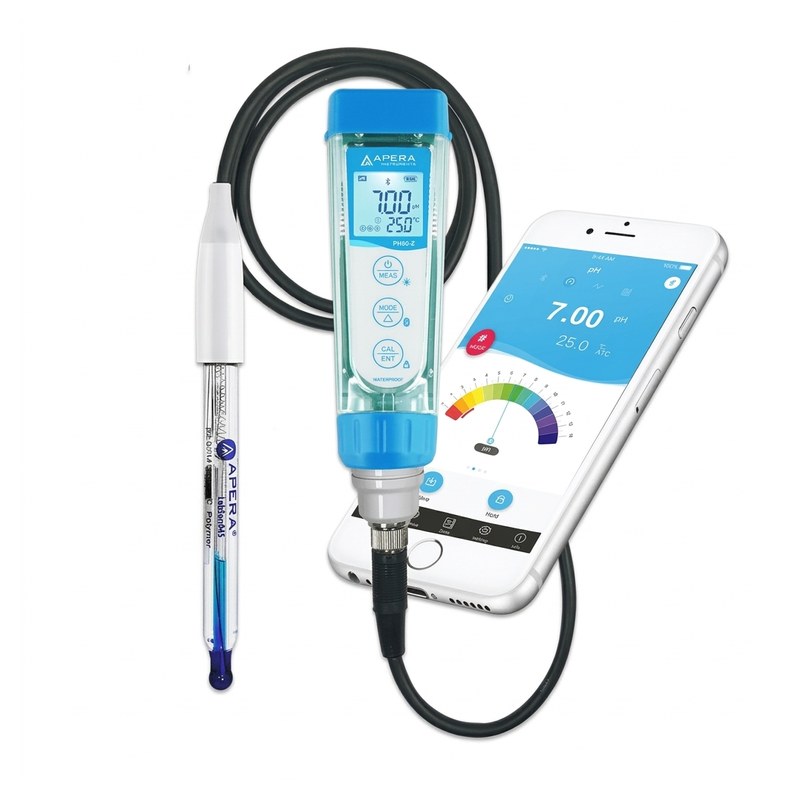 Testeur de pH Apera PH60Z-SA avec électrode LabSen 845 connecté à un smartphone