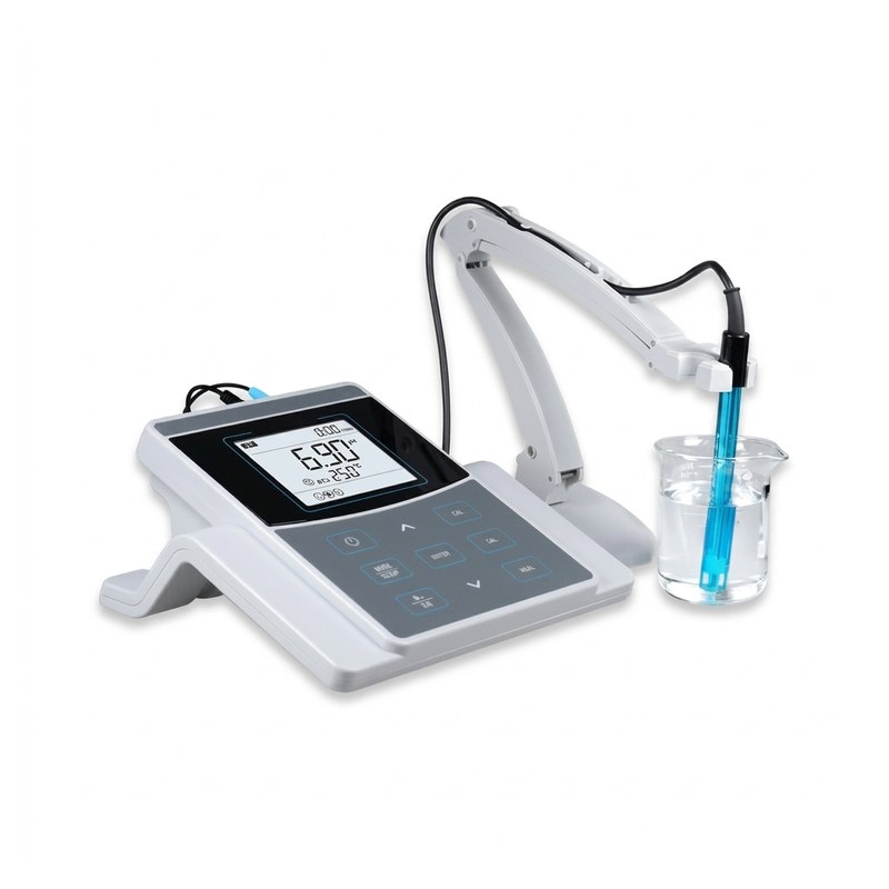 pH-mètre de paillasse Apera PH800 avec écran LCD et électrode combinée dans un bécher