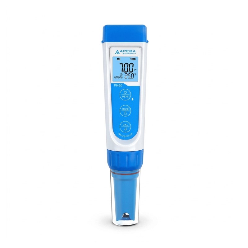 pH-mètre de poche Apera PH60 bleu et blanc avec écran LCD et corps étanche