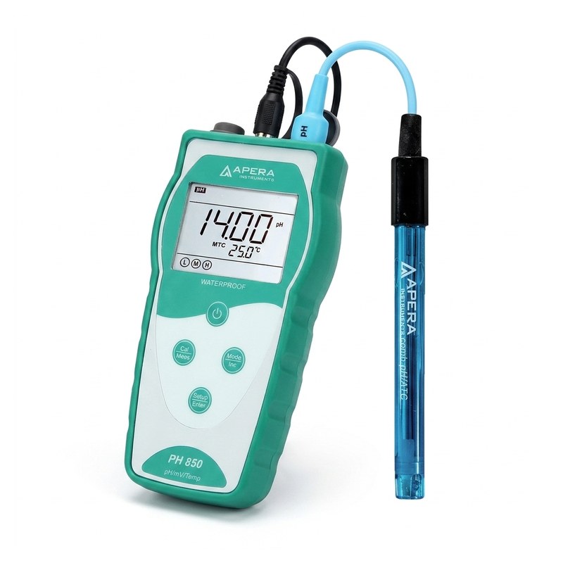 pH-mètre portable Apera PH850 vert et blanc avec écran LCD et électrode pH combinée
