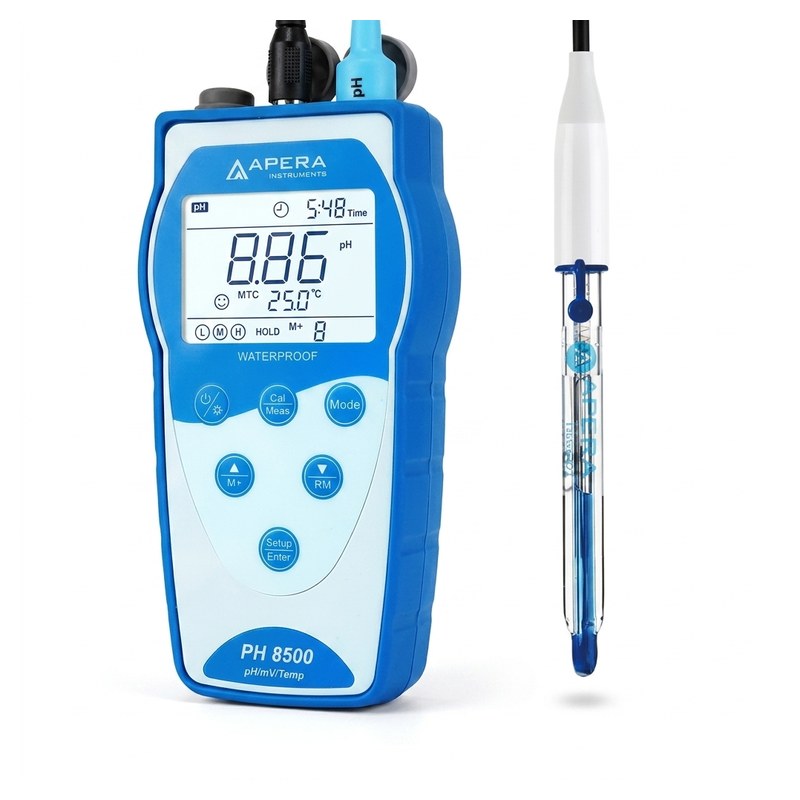 pH-mètre portable Apera PH8500 bleu avec écran LCD et électrode de mesure