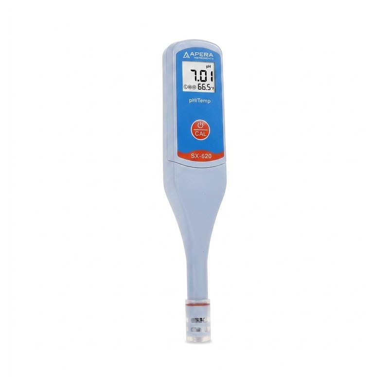 Testeur de pH de poche gris et rouge avec écran LCD affichant 7,01 pH