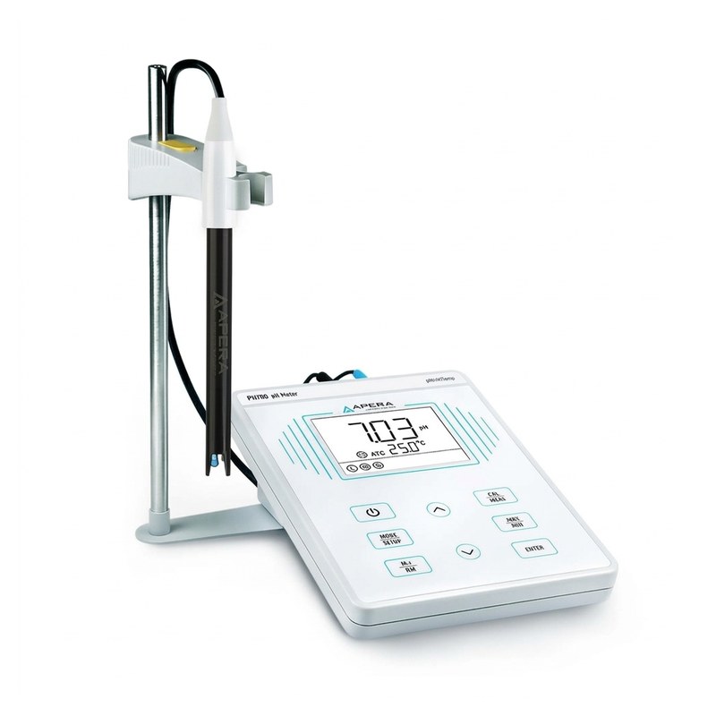 pH-mètre de paillasse blanc PH700-WW Apera avec électrode montée sur potence