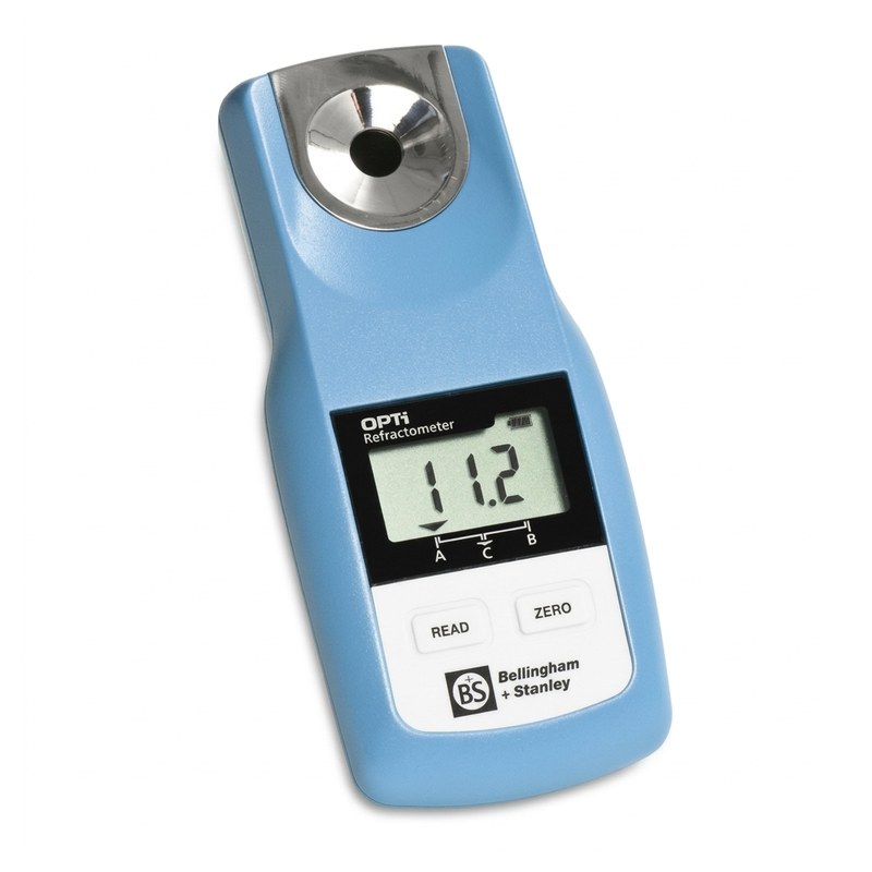 Réfractomètre numérique portable bleu avec écran LCD et boutons Read et Zero
