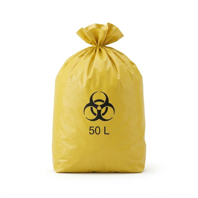 Sac DASRI jaune 50 L avec pictogramme risque biologique