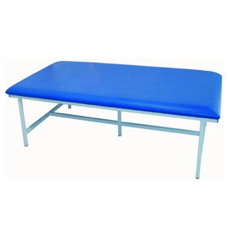 Table de Bobath 2 m x 1 m, plateau matelassé bleu sur châssis acier époxy blanc