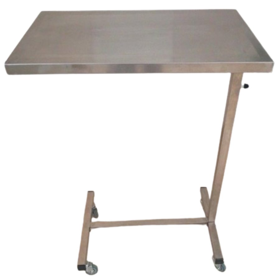 Table à manger au lit en acier inoxydable, plateau 60 × 40 cm, colonne réglable et piètement sur roulettes