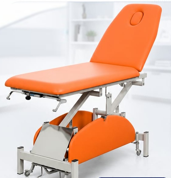 Table de massage électrique à hauteur variable A3 Med, dossier réglable par vérin, revêtement orange