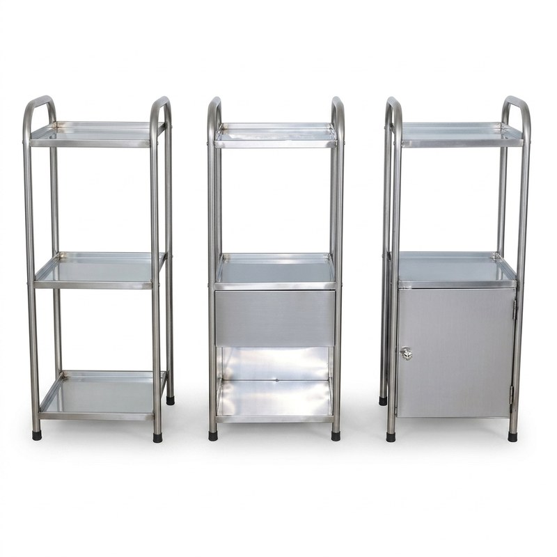 Table de nuit compacte en tube inox avec plateaux, chevet de chambre d'hôpital