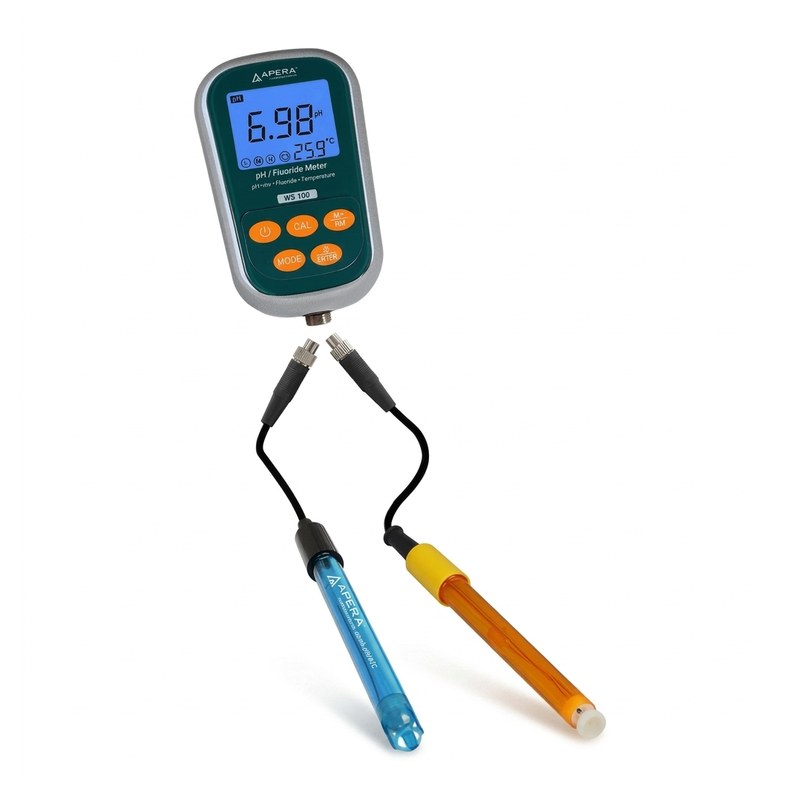 Kit testeur Apera WS100 avec boîtier vert, écran et deux électrodes bleue et orange