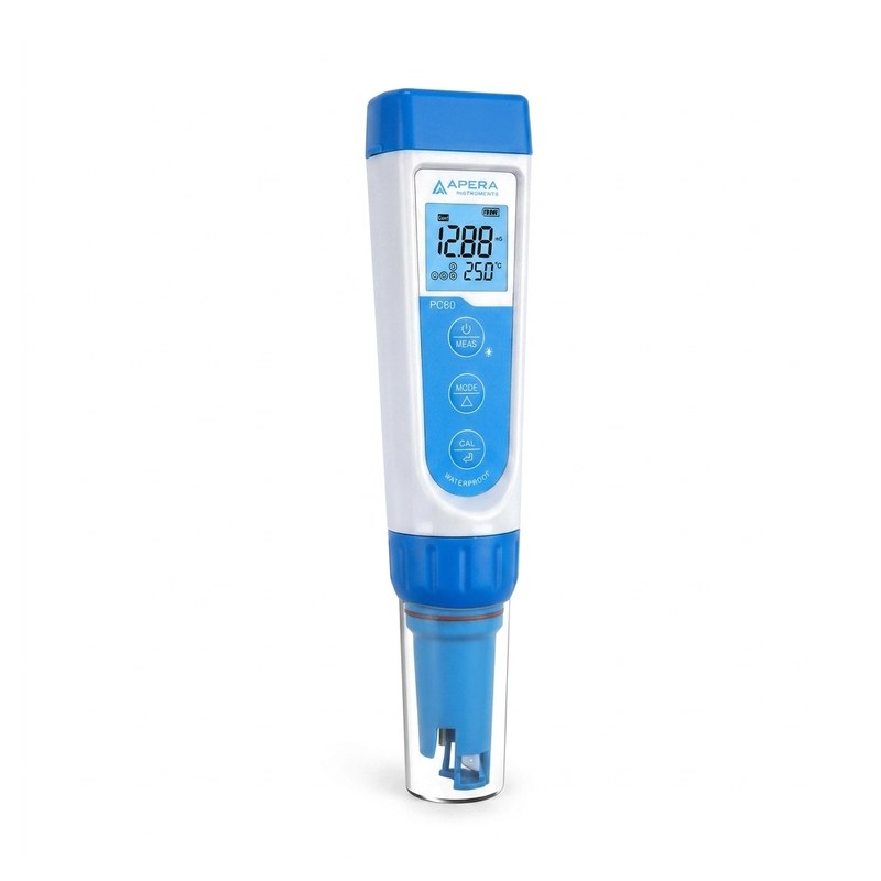 Testeur de poche Apera PC60 avec écran LCD et boîtier bleu et blanc