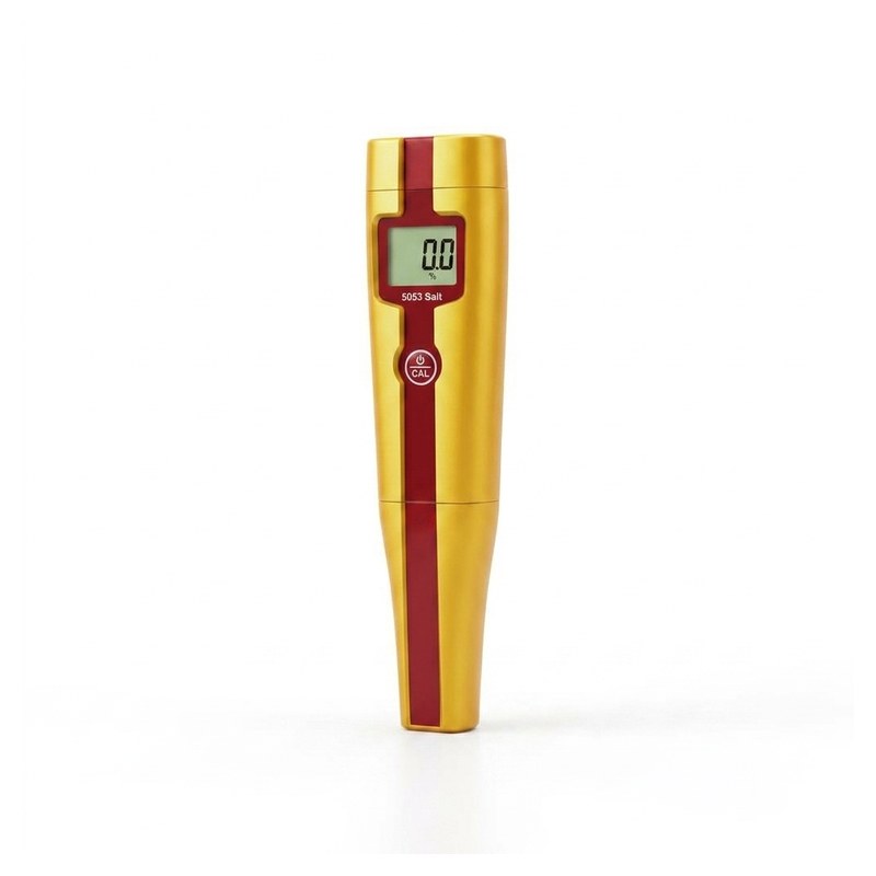 Testeur de salinité Apera 5053 jaune et rouge avec écran affichant 0.0 pourcent