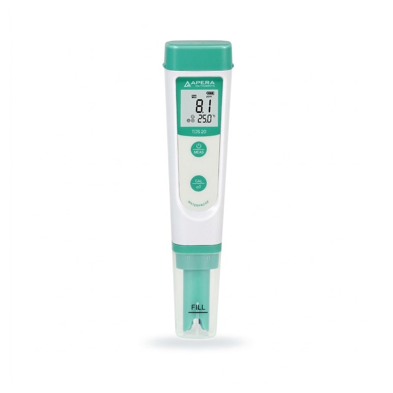 Testeur de TDS de poche Apera TDS20 vert avec écran LCD et repère de remplissage